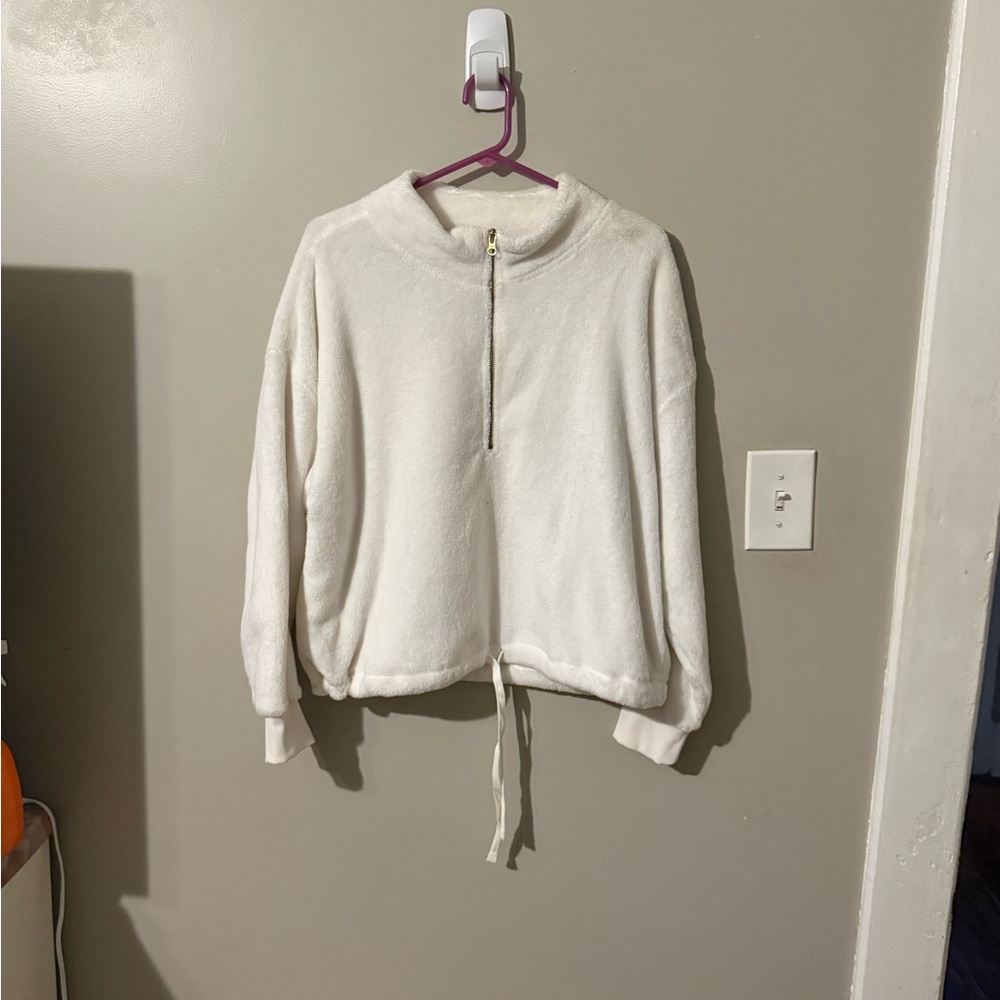 Soft White Fleece Pullover with Zip